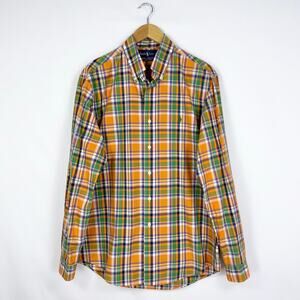 Ralph Lauren Men's Check Plaid Button Down Long Sleeve Shirt Large Orange Green